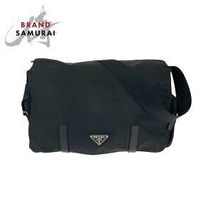 Prada Tessuto triangular logo plate black nylon shoulder bag messenger